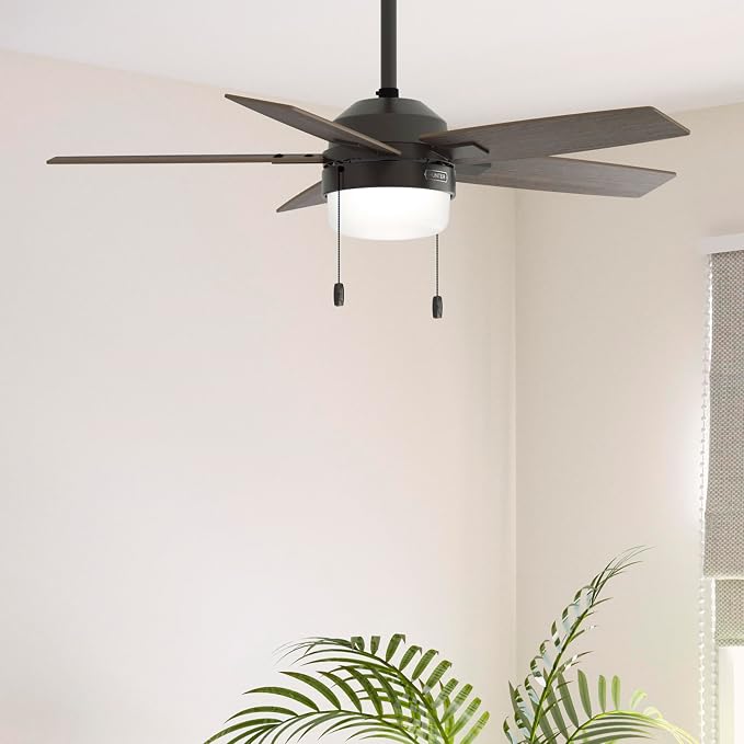 Hunter 44" Anisten Indoor Ceiling Fan, LED Light, Pull Chain, Noble Bronze | WhisperWind whisper-quiet motor, DuraLight lens, and 3" downrod support bedrooms, offices, and small rooms year-round.