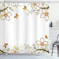 Ambesonne Floral Shower Curtain, Flowers Leaves Branches Buds Butterflies Frame Like Image Print, Cloth Fabric Bathroom Decor Set with Hooks, 69" W x 70" L, Pale Green Pale Brown