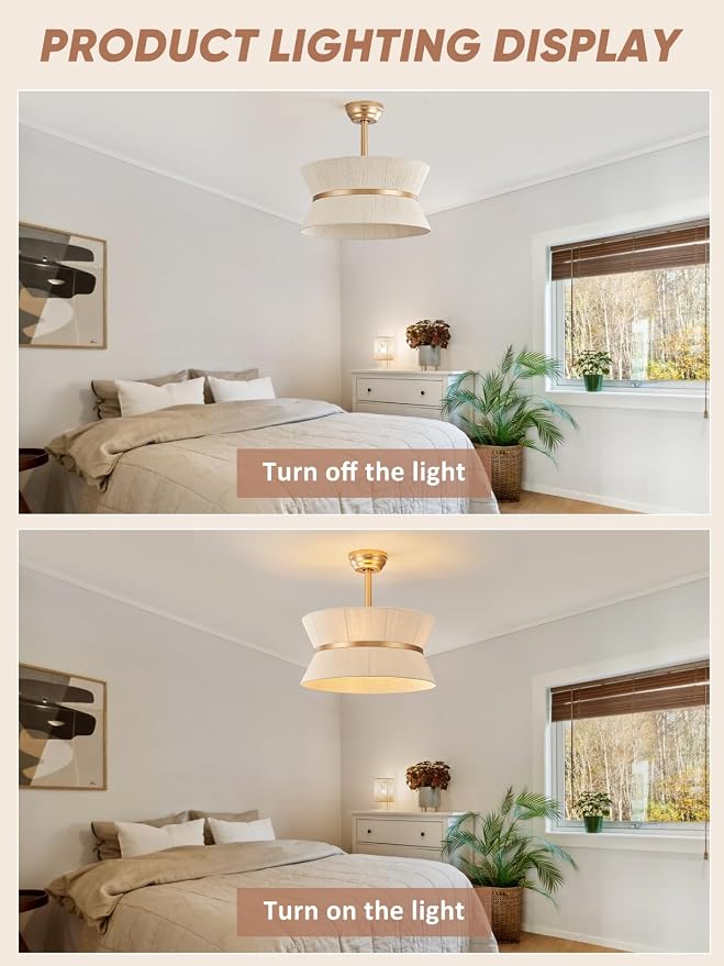 Boho Ceiling Fan with Light and Remote Rattan Chandelier Fan Gold Caged Fandelier Ceiling Fan with Light for Bedroom,Nursery,Foyer,Kitchen and Living Room(6 Speeds Timing Adjustment Height Enclosed)