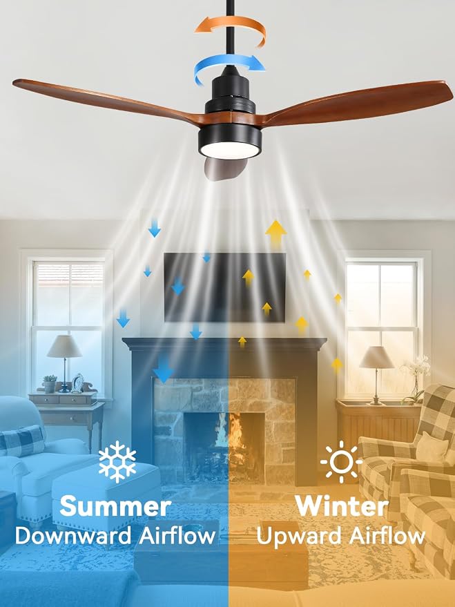 Sofucor Ceiling Fan with Lights and Remote, 52 inch Modern LED Wood Ceiling Fan with Downrods, for Indoor Bedroom Living Room Outdoor Patio Porch, Reversible, Quiet and Powerful
