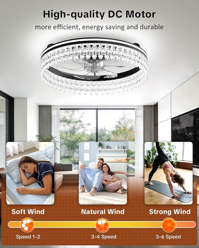 AIKVSXER Ceiling Fan with Lights and Remote, 20in Modern Ceiling Fans | 3000K-6500K Smart Ceiling Fans with Lights, Low Profile Flush Mount Ceiling Fan with Light, Quiet Ceiling Fan for Bedroom