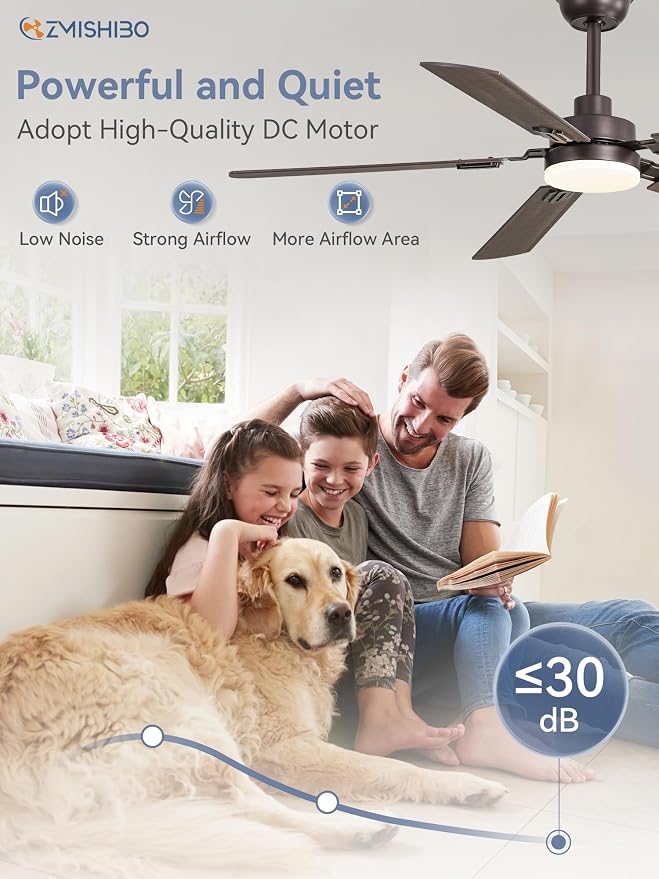 ZMISHIBO 52" Ceiling Fans with Lights, Oil Bronze Farmhouse Ceiling Fan with Remote & App Control, Rustic Indoor Fan with Dual Finish Blades, Quiet & Strong Motor, 24W Dimmable Bright LED Light.