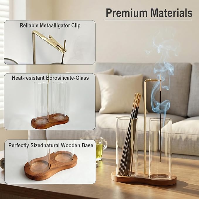Incense Holder, 2 in 1 Glass Incense Holder for Sticks, Anti-Ash Incense Burner with Ash Catcher and Incense Storage for Yoga Meditation Spa Home Decor