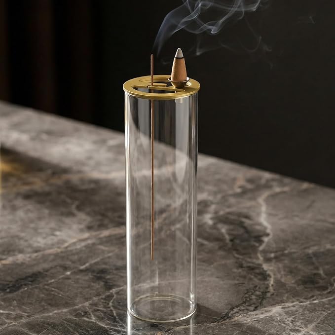Ceremony Incense Holder, 2 in 1 Incense Burner for Sticks, Ash-Proof Glass Incense Burner for Meditation Yoga Spa Room Decor Ceremonial Incense Incense Incense Scent Holder, 2 in 1