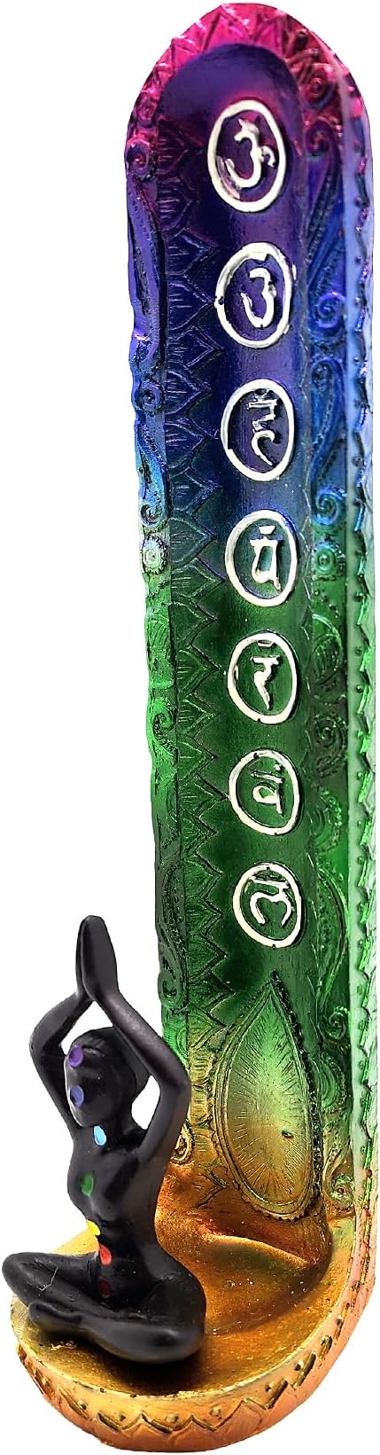 Yoga Goddess Seated Mountain Pose Chakra Incense Burner 9.5" Multicolor Handcrafted Resin Holder Seven for Meditation, Yoga, Aromatherapy, Energy Healing, Spiritual Décor & Wellness Rituals