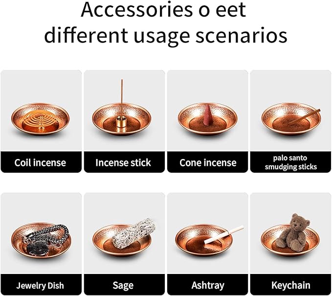 Copper Incense Burner Holder Set - Hammered Copper Bowl Ash Catcher for Altar Use, Jewelry Dish,Rituals, Incense, Smudging, and Decoration