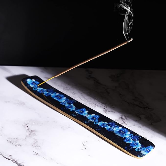 Bless-International Traditional-Handmade-Burner Wooden-Incense-Stick-Holder Ash-Catcher-Stand for-Aromatherapy-Meditation-Yoga (Meditation Time) 10 Inches, Pack of 1