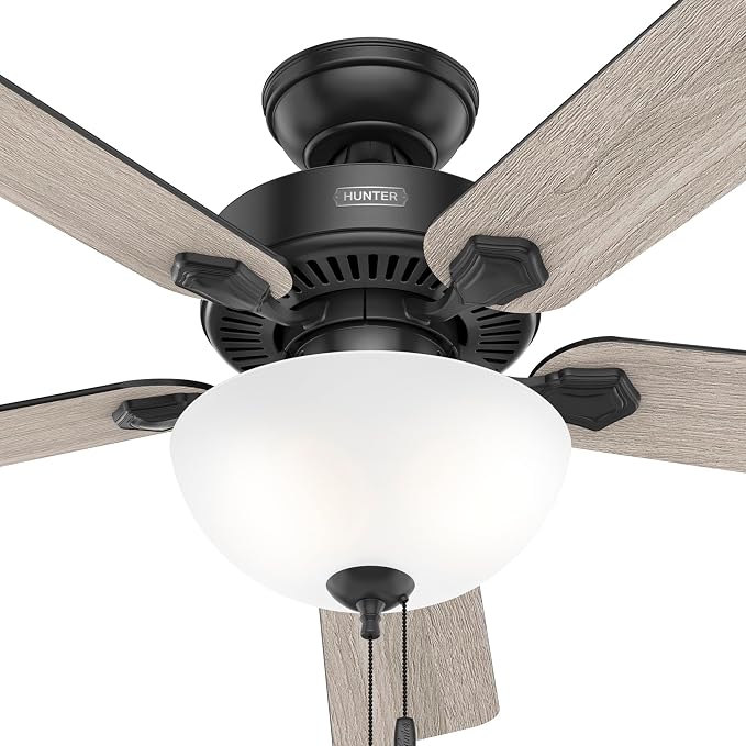 Hunter Swanson, Indoor, Ceiling Fan, with LED Light, 52 inch, Matte Black | Standard Mount, Pull Chain, 5 Blades, For Bedroom, Living Room, Kitchen, 51738