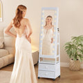 Jewelry Armoire Cabinet Organizer Standing with 20 LED Lights Lockable Full Length Mirror with Storage Shelves and 2 Drawers (White) Adjustable Tilt Angles Gift for Her