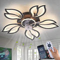 Dalouguan Ceiling Fan with Lights Remote Control, 26" Black Modern Leaf 6 Speeds 3 Light Color Low Profile Flush Mount Ceiling Fan for Kitchen Bedroom