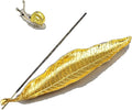 Leaf and Snail Incense Burner - Gold Incense Sticks Holder with Ash Catcher for Counters, Meditation Room, Yoga Decor, Home