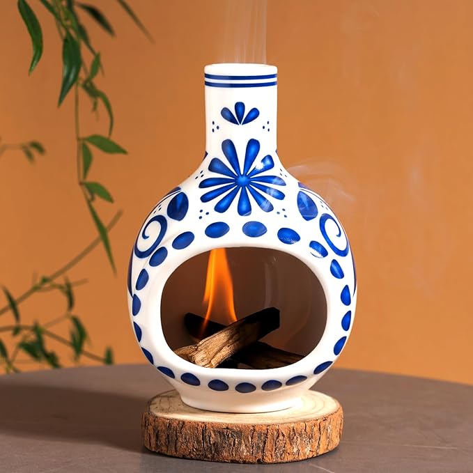 MOUGIGI Handmade Ceramic Palo Santo Holder Burner - Mini Chimenea Incense Dish for Palo Santo and Sticks - Sage Holder for Meditation Decor