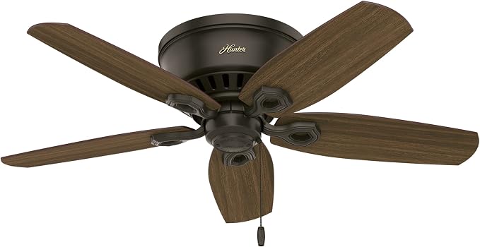 Hunter 42 inch Indoor Ceiling Fan with LED Lights - Bronze Ceiling Fan with Pull Chain, For Bedroom, Living Room, or Kitchen, Low Profile Flush Mount, No Remote, 5 Blades - Builder 51091, New Bronze | Low Profile Flush Mount, Pull Chain, 5 Blades, For ...