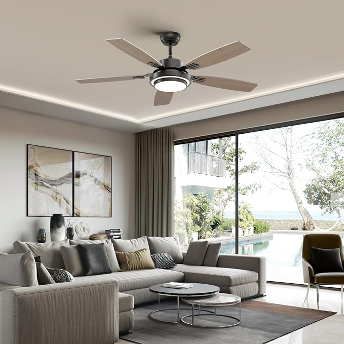 Ceiling Fans with Lights and Remote Control, 52 Inch Black Ceiling Fan for Bedroom Living Room and Patio, Medium Modern Black Ceiling Fan for Indoor and Outdoor