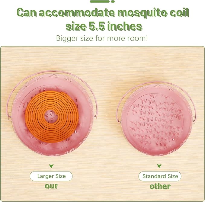 Portable Iron Mosquito Coil Holder with Handle Round Heat-Resistant Incense Holder (Pink)