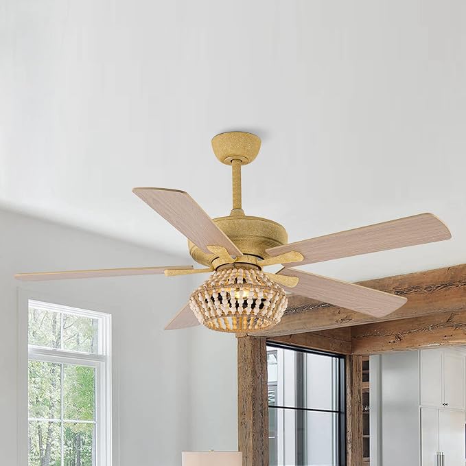 52" Farmhouse Ceiling Fans with Lights - 5 Reversible 2-Tone Blades, 3 Speeds Quiet Operation, Timer Function, Ceiling Fan with Remote for Living Room Bedroom