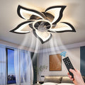 26" Geometric Ceiling Fan with Lights Remote Control, 6 Speeds 3 Colors, Black Low Profile Flush Mount Ceiling Fan for Kitchen Bedroom Living Room