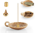 Generic 5 in 1 Ceramic Incense Holder Ash Catcher, Multi-Funtional Palo Santo Holder for Sage Sticks Cones Candle, Ideal for Meditation, Relaxing, Easy to Clean (Yellow Brown)
