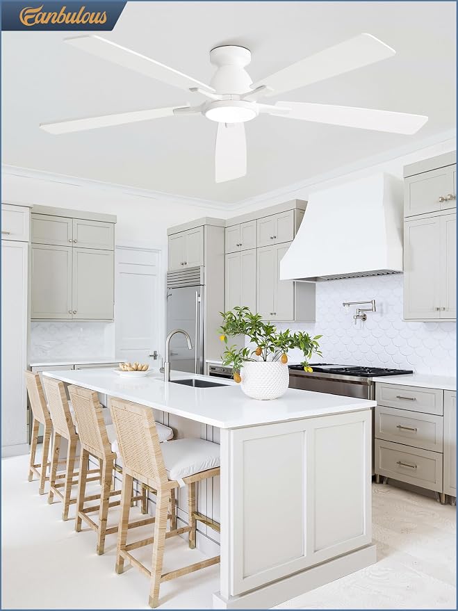 Fanbulous 60 inch Ceiling Fans with Lights, Smart Flush Mount Ceiling Fan and Remote APP, Modern Low Profile, 3CCT 20W LED with 6-Speeds Quiet Reversible Motor for Bedroom, Living Room, Kitchen, White