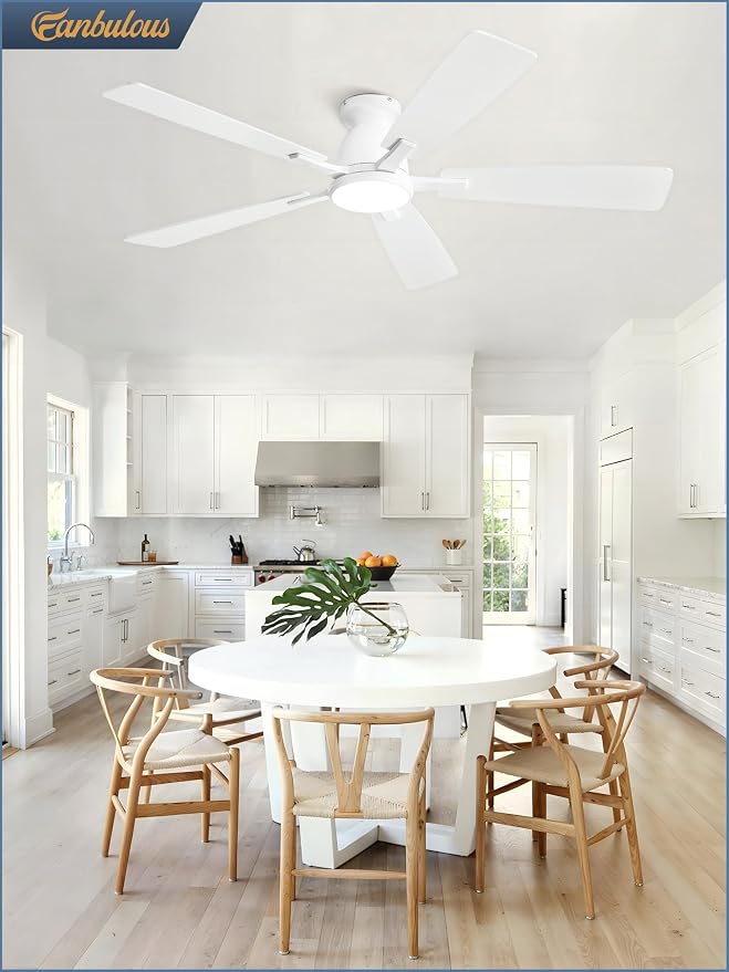 Fanbulous 52 inch Ceiling Fans with Lights, Smart Flush Mount Ceiling Fan and Remote APP, Modern Low Profile, 3CCT 20W LED with 6-Speeds Quiet Reversible Motor for Bedroom, Living Room, Kitchen, White