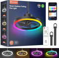Lumary Smart Gazebo Ceiling Fans with Color Lights for Patios Outdoor, 20in | RGBAI+White Dimmable, Wi-Fi Bluetooth Connect, Work with Alexa/Google/APP, Waterproof Plug in Ceiling Fan with Hook/Remote