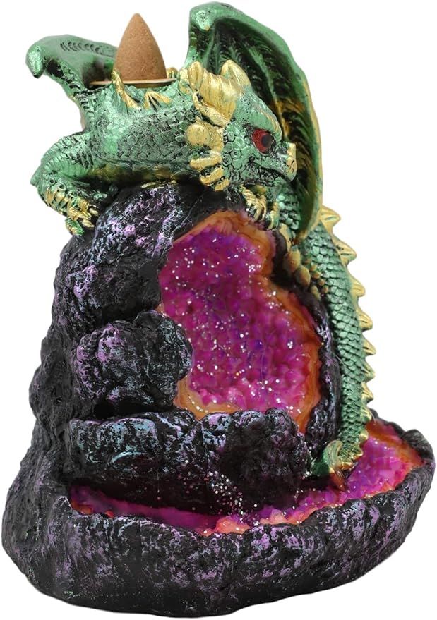 Ebros 5.5" Tall Andromeda Galaxy Wyrmling Dragon On Crystal Geode Rock Backflow Incense Cone Burner Statue with LED Night Light Dungeons Dragons Fantasy Decor Accent