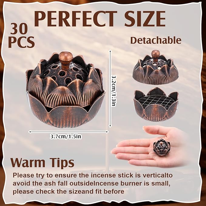 30 Pcs Return Gifts for Pooja Incense Holder Indian Return Gifts Lotus Flower Incense Burner Holder Sticks Cone Burner Ash Catcher with Lid for Pooja Indian Wedding Party Supplies(Bronze)