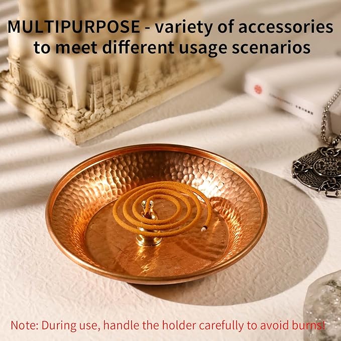 Copper Incense Burner Holder Set - Hammered Copper Bowl Ash Catcher for Altar Use, Jewelry Dish,Rituals, Incense, Smudging, and Decoration