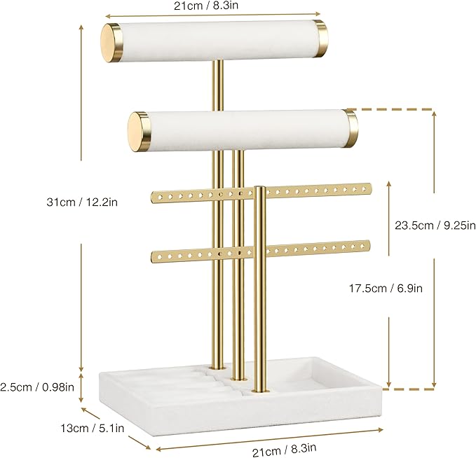 Jewelry Organizer Stand for Necklaces, Bracelets, Earrings, Rings, White | 3 Tier Velvet Bracelet Holder Display | Jewelry Organizers and Storage | Jewelry Tree | Jewelry Towers