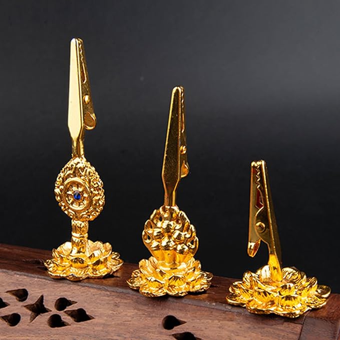 Incense Holder Clip 45x30mm Incense Coil Spiral Burner Incense Stick Standing Clamp with Lotus Base Buddhism Supplies Tabletop Decor for Home Office, Pack of 2