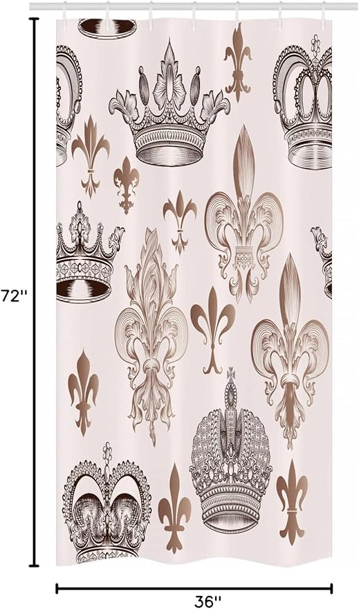 Ambesonne Fleur De Lis Stall Shower Curtain, Crowns and Fleur-de-Lis Shapes in Engraved Style Fame Symbolic Artwork Print, Fabric Bathroom Decor Set with Hooks, 36" W x 72" L, Beige Tan