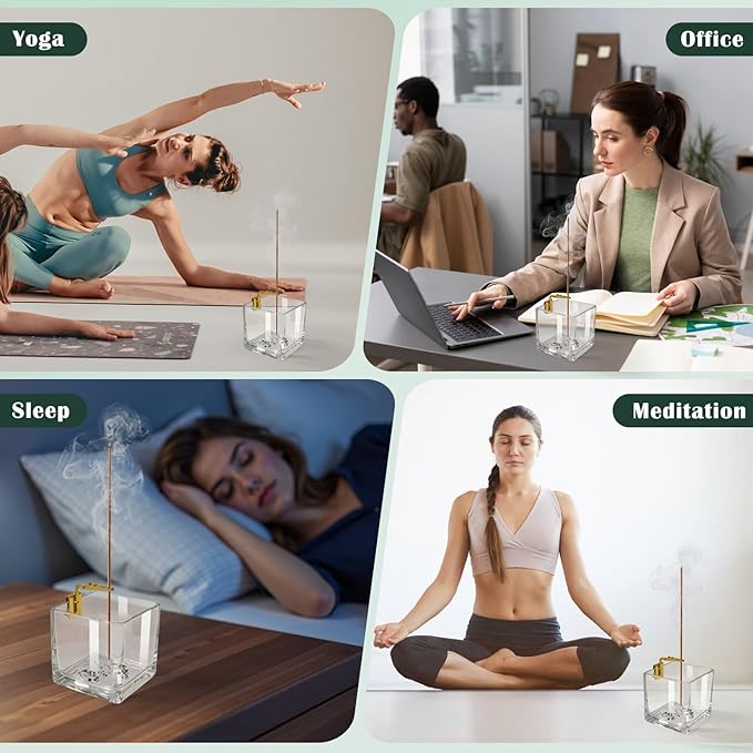 Incense Holder for Sticks: Long Time Burning Incense Burner with Glass Ash Catcher for Yoga Meditation - Installation Free Decoration Accessory for Home Room Apartment Decor