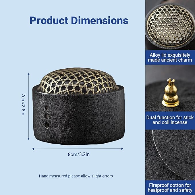 Incense Burner,incense Burner Holder with Lid,ceramic Incense Burners,incense Burner+incense Holder+fireproof Cotton+tweezers,smudge Bowl for Meditation Yoga,aromatherapy for Home Decor, Office