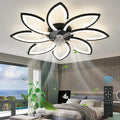 35" Geometric Ceiling Fan with Light Remote Control, 6 Speeds 3 Colors, Black Low Profile Flush Mount Ceiling Fan for Kitchen Bedroom Living Room