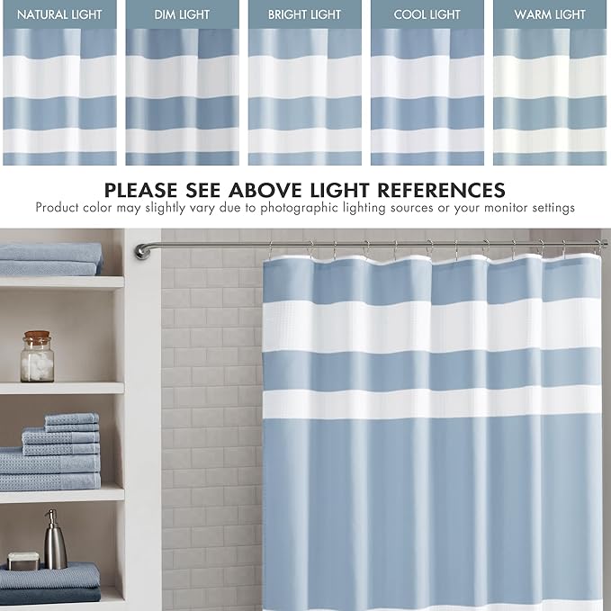 Madison Park Shower Curtain Spa Waffle Weave Long Shower Curtain for Bathroom 3M Scotchgard Moisture Management, Spa Quality Modern Shower Curtains for Bathroom, Long 72x78 Blue