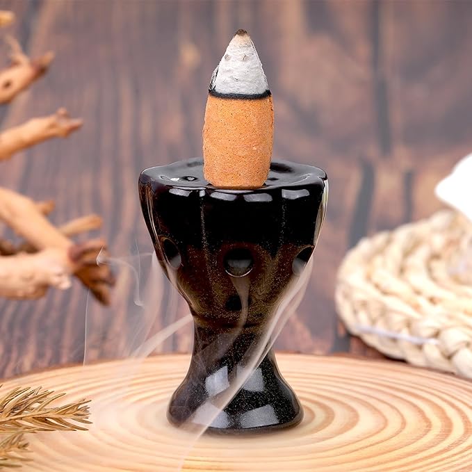 Mini Ceramic Incense Cone Holder, Waterfall Backflow Incense Burner, Incense Cone Burner Aromatherapy Ornament Home Decor for Yoga Meditation Office (Cup)