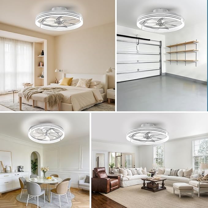 AIKVSXER Ceiling Fans with Lights and Remote, 20'' Low Profile Ceiling Fan with APP Control, 3000K-6500K Dimmable, Quiet Reversible DC, Modern Flush Mount Fandelier for Bedroom (White-Stripe)