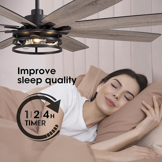 LuminFan 72 inch Large Ceiling Fans with Lights and Remote, Black Modern Ceiling Fan for Living Room, Patios, 6 Speed Reversible Quiet DC Motor, 8 Blades, Easy to Install