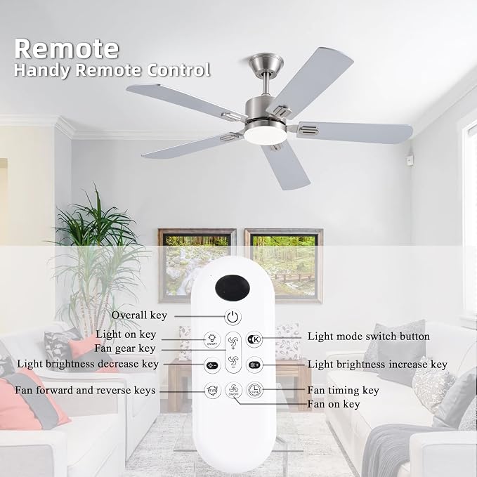 FUMLTP 52inch Ceiling Fans with Lights and Remote/App Control, Double-Side Blades, Dimmable LED, Reversible DC Motor, Noiseless, Modern Low Profile Ceiling Fan for Indoor/Outdoor Use (Nickel)