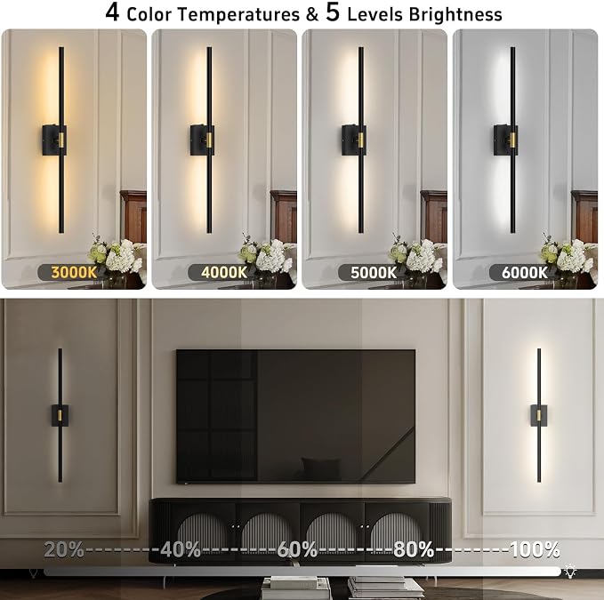 iThird Wall Sconce Battery Operated Wall Light: 10000mAh Wireless Wall Sconces with Remote Control, 360° Rotate Rechargeable Wall Scone for Bedroom Living Room Bathroom Hallway, 31.5 Inch, Black