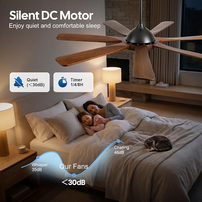 72 inch Solid Wood Smart Ceiling Fan with Lights, Alexa Voice Control,Modern Rustic Farmhouse Outdoor 7-Blade Ceiling Fan for Large Room Patio Gazebo, Damp Rated high air volume, DC motor