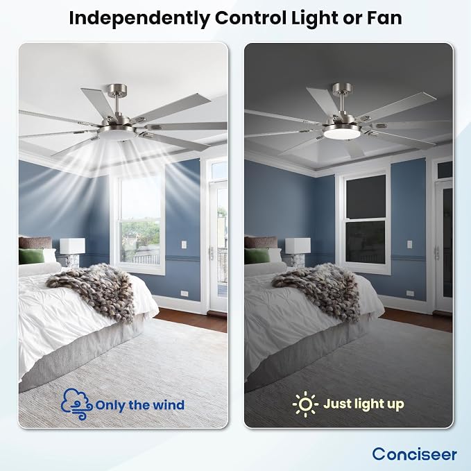 72 Inch Ceiling Fans with Lights and Remote, Dual Color 8 Blades, Bedroom Living Room Office Library Cafe Outdoor Industrial, 3CCT Dimmable, 6 Speed Reversible Quiet DC Motor, Sand-nickel/Wood Grain