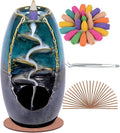 SPACEKEEPER Ceramic Backflow Incense Holder Waterfall Incense Burner, Aromatherapy Ornament Home Decor with 120 Backflow Incense Cones + 30 Incense Stick , Blue Set