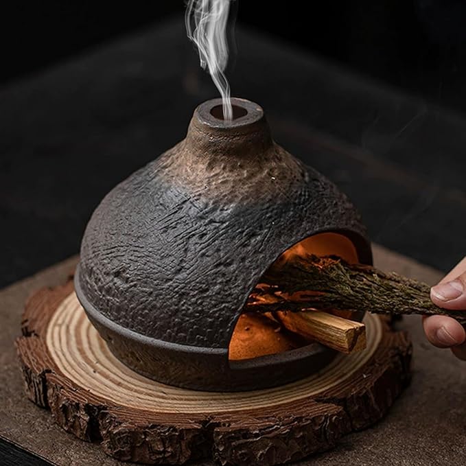 Palo Santo Holder Incense Burner-Zongzi Clay Smudge Bowl with Chimney, Mini Ceramic Fireplace for sage、Cone Burning (Handmade - B)