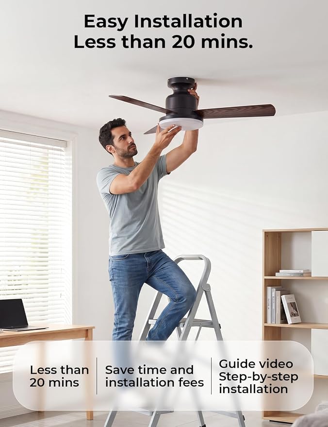 CINOTON Smart Ceiling Fan with Lights, 42'' RGBCW Low Profile Ceiling Fan with Lights and Remote, App/Voice Control, Reversible DC Motor, 2400lm Dimmable, 6 Speeds, Quiet Fan for Bedroom, Living Room