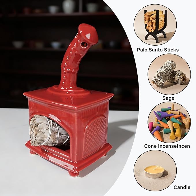 MOUGIGI Red Ceramic Palo Santo Holder - Modern Incense Burner for Yoga & Meditation - Ash Catcher for Wood Sticks & Sage - Versatile Smudge Bowl & Cone Burner - Perfect Unique Gift for Mindfulness