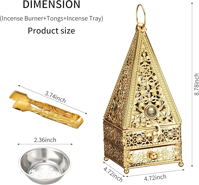 Decorative Palm Tree Incense Burner, Gold Metal Design (Gold-A11)