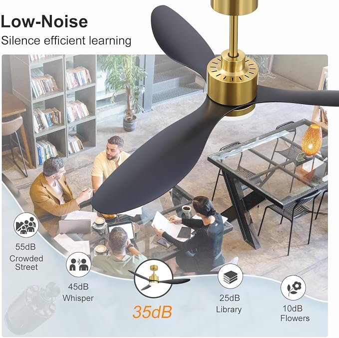 52" Ceiling Fans with Lights and Remote, Quiet DC Motor, 3 Reversible Blades, Modern Gold and Black Ceiling Fan with 3-Color LED Light Fandelier for Bedroom Living Room