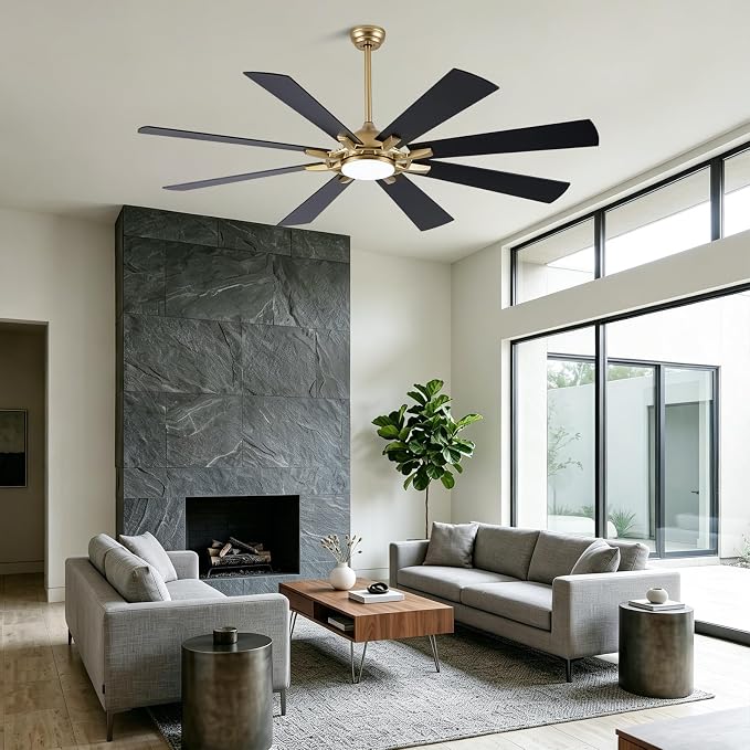 Bella Depot 72" Black and Gold Ceiling Fan with Light & Remote | Large Ceiling Fan Dimmable LED Light, 3CCT, 6-Speed Quiet DC Motor Indoor Chandelier Fan for Bedroom Living Room Patio