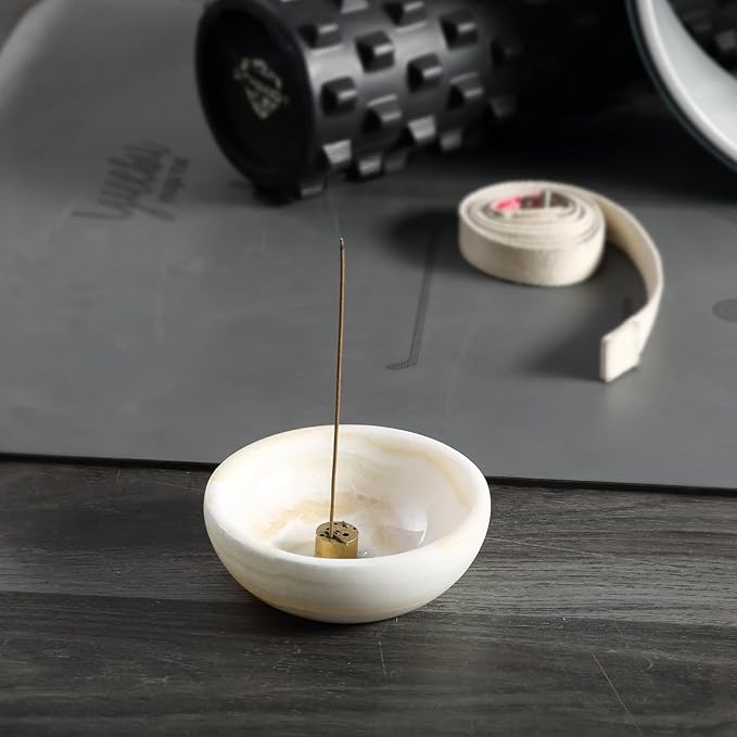 Koville Turkish Natural Marble Incense Holder, 5inch Incense Holders for Sticks, Sturdy Incense Burner Ash Catcher, Ideal for Meditation, Relaxing, Easy to Clean